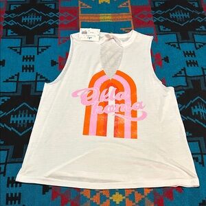 Bella Canvas White Muscle Tank with Pink and Orange Design